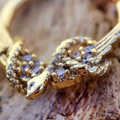 Gold Plated Jeweled Wings and Snake Seamless Ring / Septum Ring
