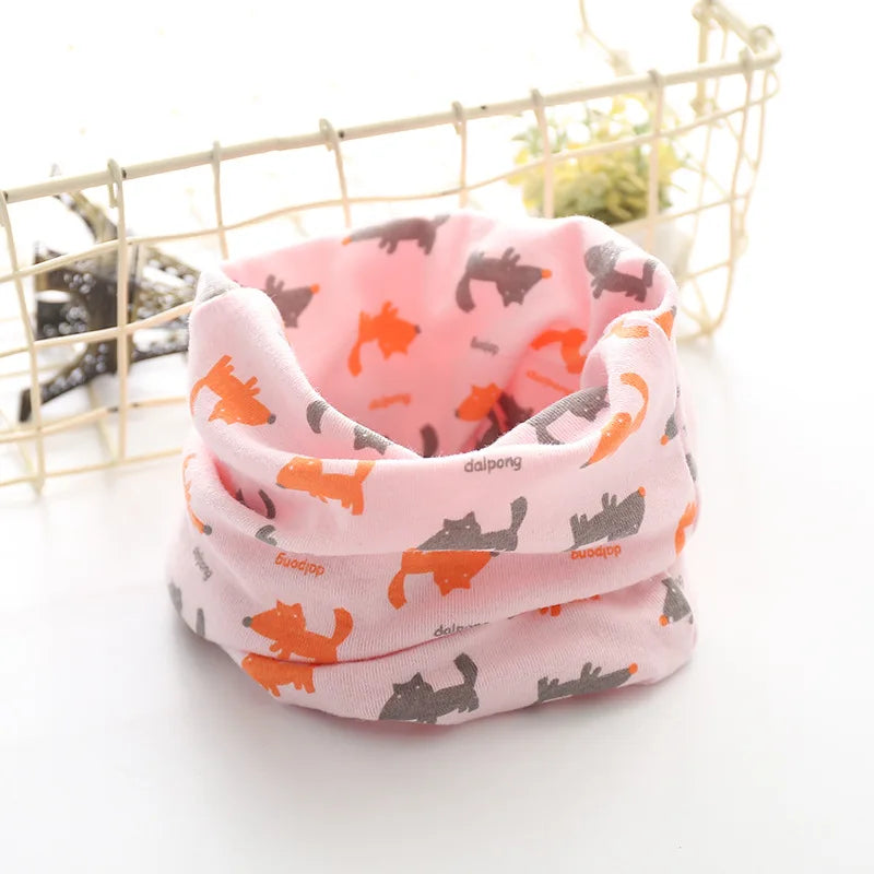 Korean Cotton Children's Scarf LIC Printed Cartoon Plaid Ring