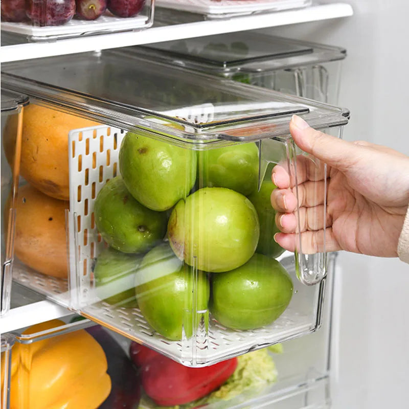 Kitchen Fruit Food Storage Box Refrigerator Organizer With Handle Stackable