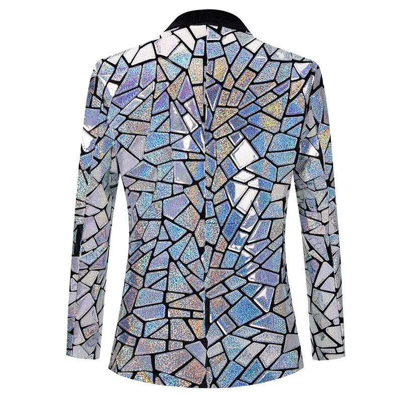 Luxury Laser Sequin Tuxedo Blazer Jacket Men One Button