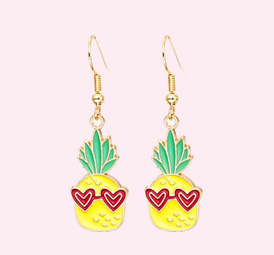 Pineapple With Sunglasses Earring, Minimalist Earrings  Handmade Jewelry