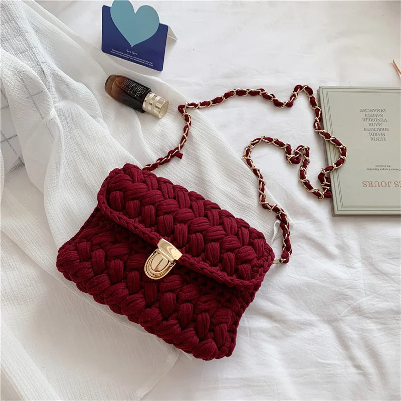 Bags for Women Hand Woven Bag Strip Thread Hook Knitted Women's Shoulder