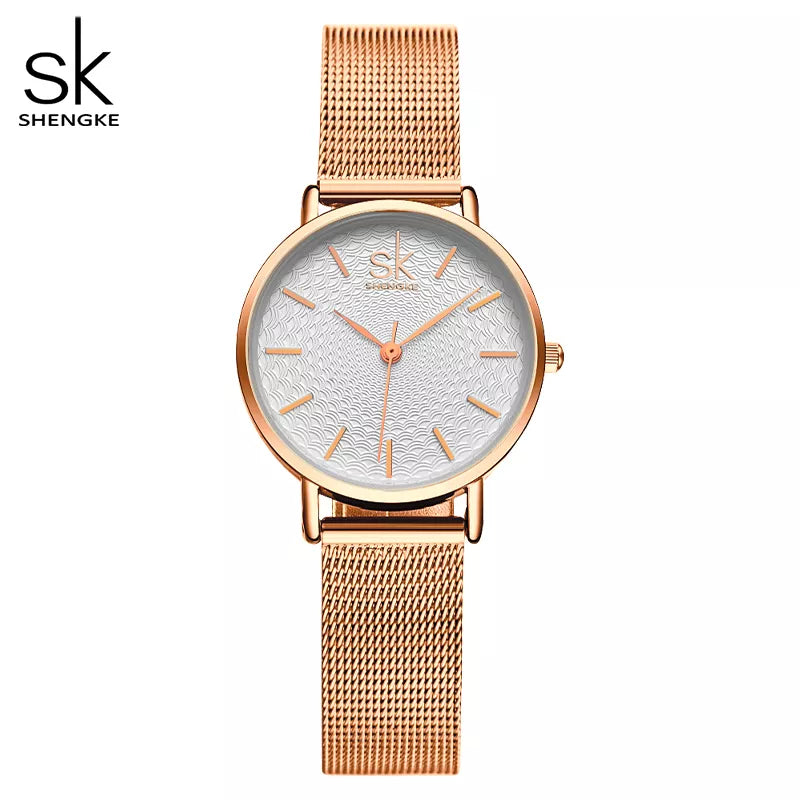 SK Super Slim Sliver Mesh Stainless Steel Watches Women Top