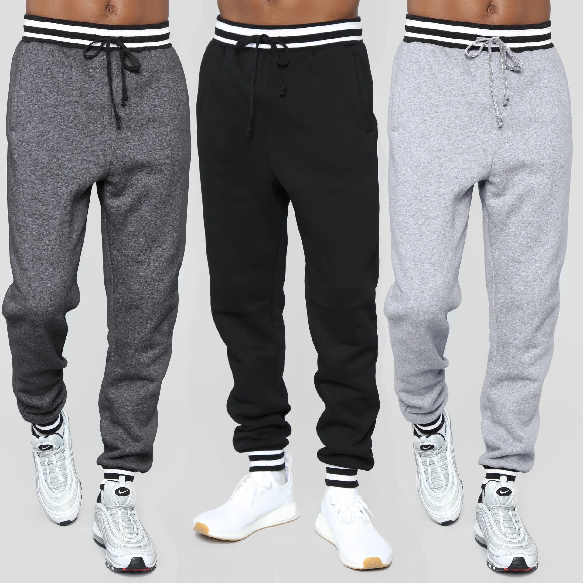 Mens Pants Streetwear Joggers Stripe Waist Man Casual Trousers Gym Fitness