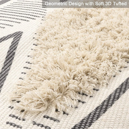 Inyahome Boho Kitchen Runner Rug Cotton Tufted Geometric Rugs