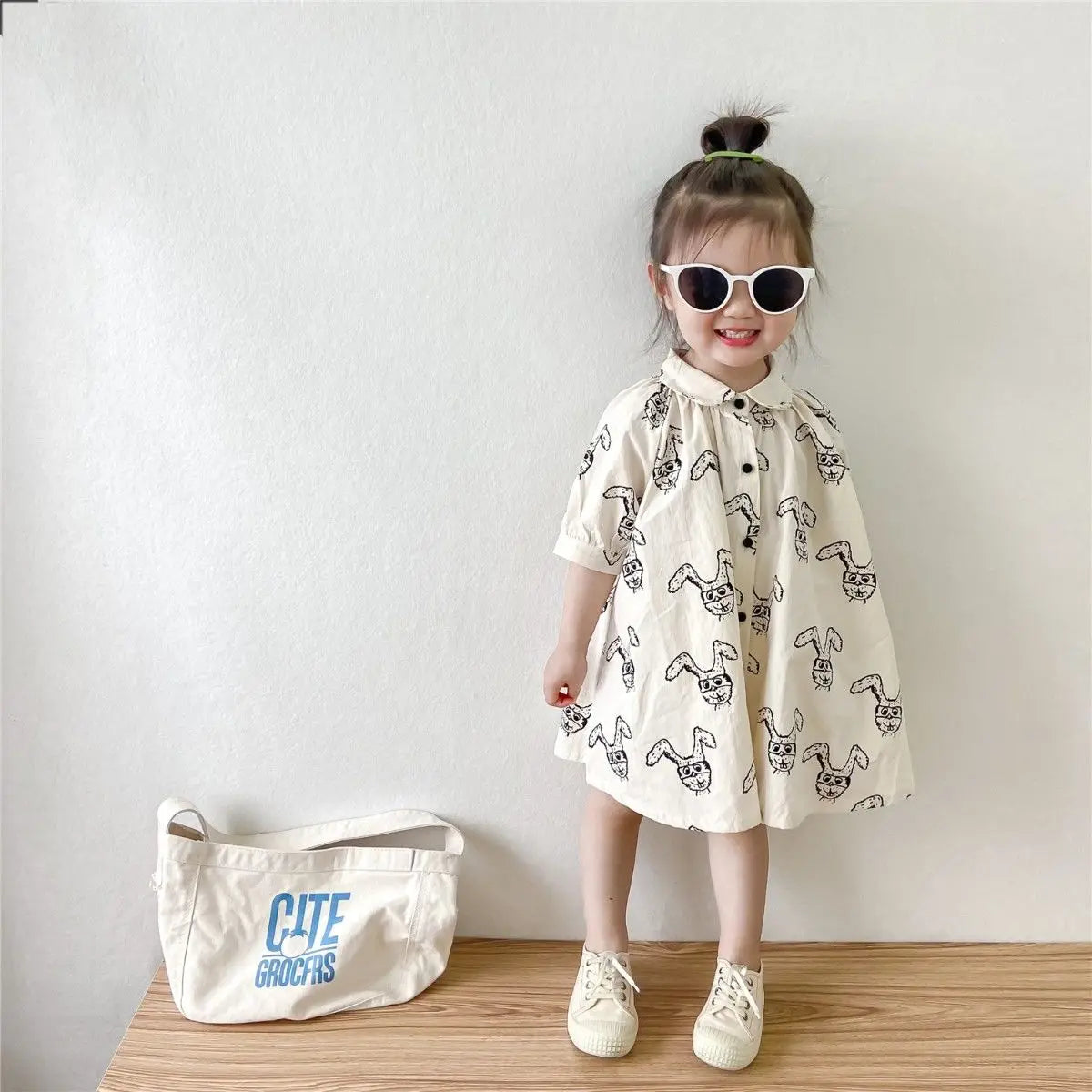 Girls' Cartoon Pattern Short Sleeve Dress 2022 Summer New Korean Style Girl