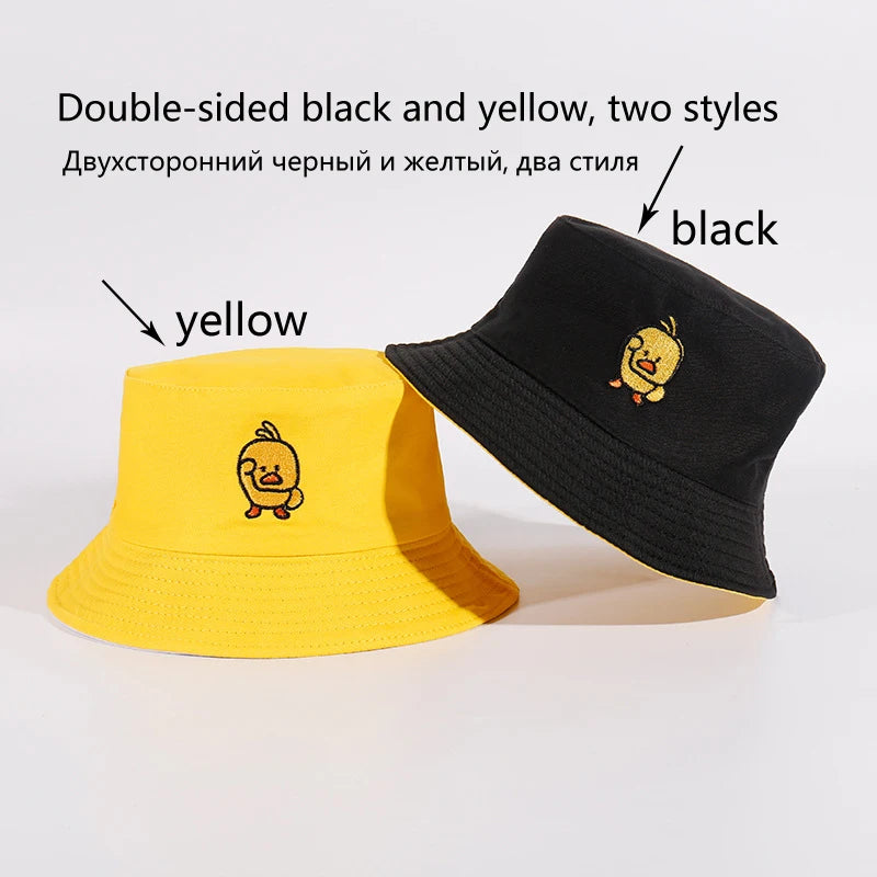 Reversible Black Yellow Duck Bucket Hat for Men Women Summer Sun Hat