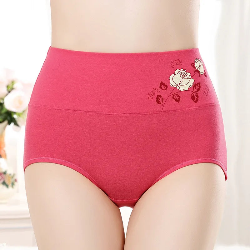 New Women's Cotton Panties High Waist Briefs Embroidery Lingerie Fashionable