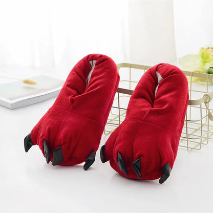 Winter Soft Warm Monster Dinosaur Paw Funny Slippers for Men Women Kids