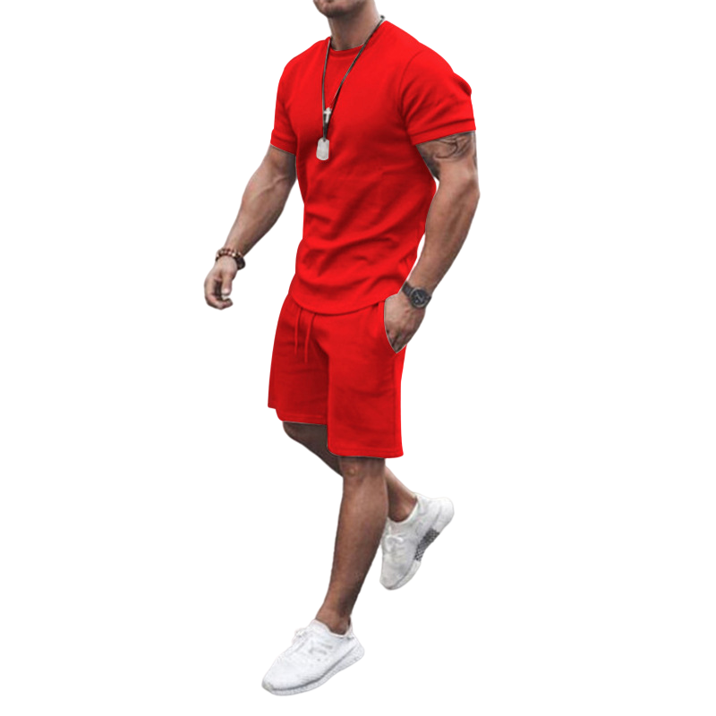 Gym Clothing Men 2022 Summer Custom Logo Short Sleeve Jogger Sets Patchwork