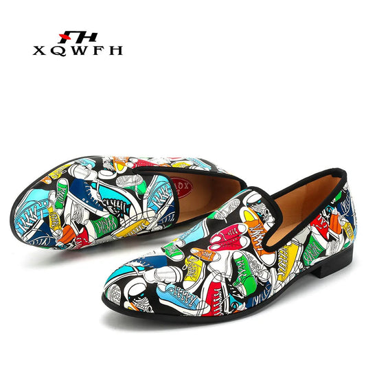 Brand Men Shoes Fashion Print Men Feast Banquet Dress Leather Shoes Individual