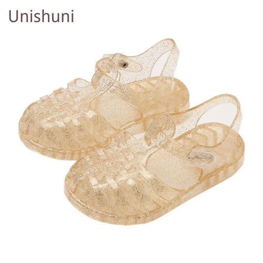 Unishuni Girls Jelly Sandal Kids Bling Glossy Plastic Summer Shoe Durable