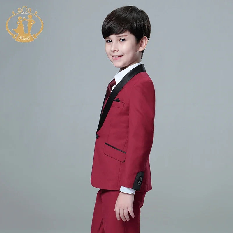 Spring Autumn Formal Suit for Boy Children Party Host Wedding Costume Red Blazer