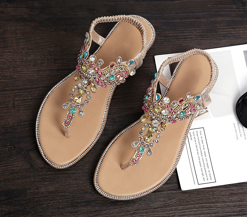 Women's Sandals Flat Shoes Sandal Lady Women Rhinestone Shoe Thong Sandals