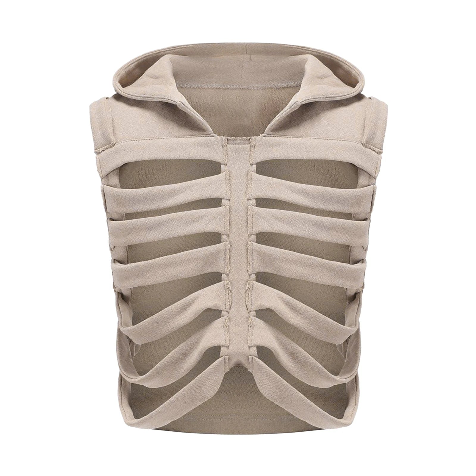 Women Vest Coat Chic Sleeveless Hooded Vest Hollowed Skeleton Hoodie