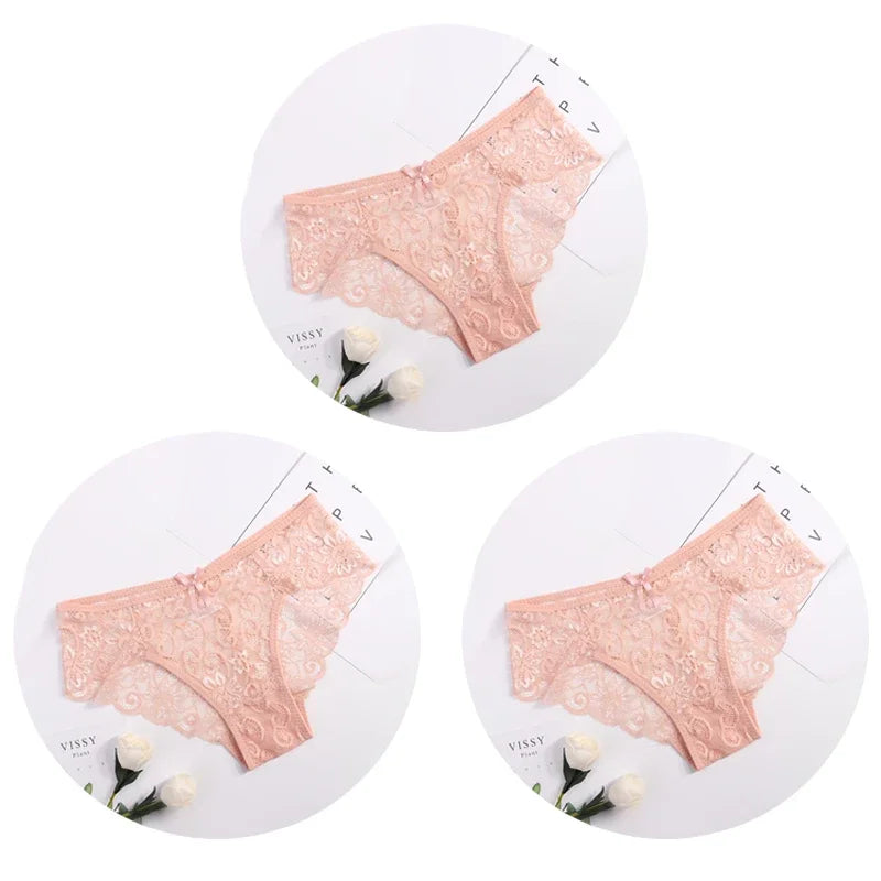 3pcs/Set Women Underwear Sexy Lace Transparent Panties Tempting Pretty Briefs