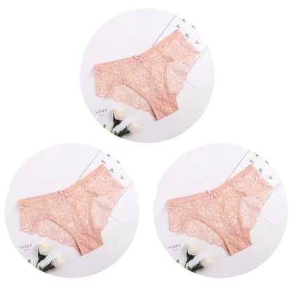 3pcs/Set Women Underwear Sexy Lace Transparent Panties Tempting Pretty Briefs