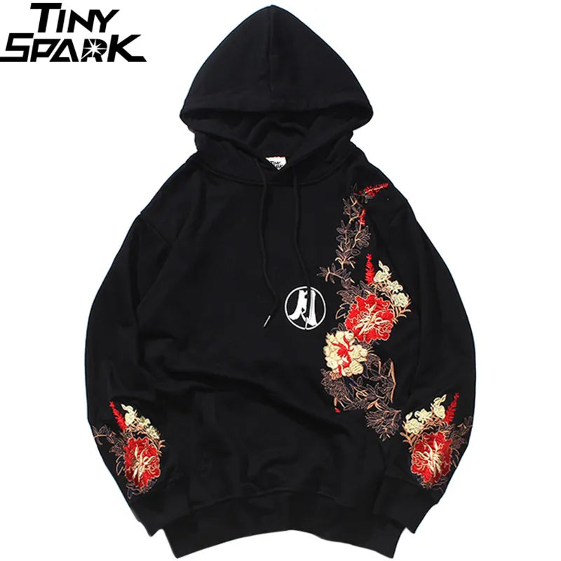 2023 Men Hip Hop Hoodie Sweatshirt Embroidered Floral Full Moon Rabbit Pullover