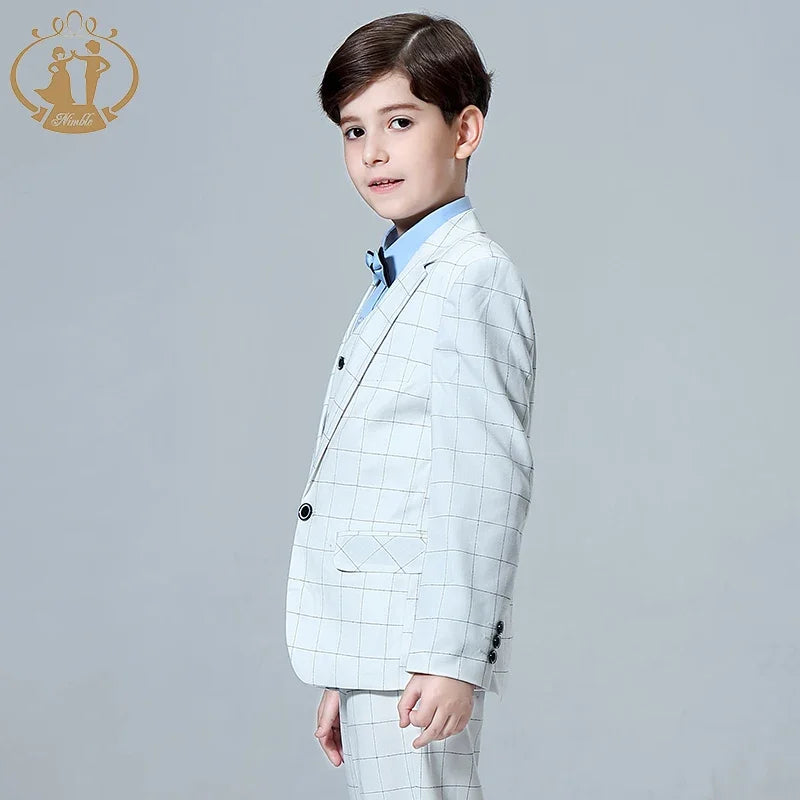 Kids Plaid Wedding Blazer Suit Brand Flower Boys Formal Tuxedos School Kid