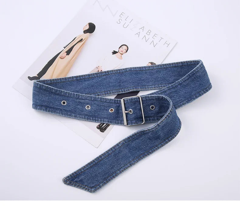 Women's Belt for Denim Waist Pin Buckle Wide Young Girls Fashion Retro Outer