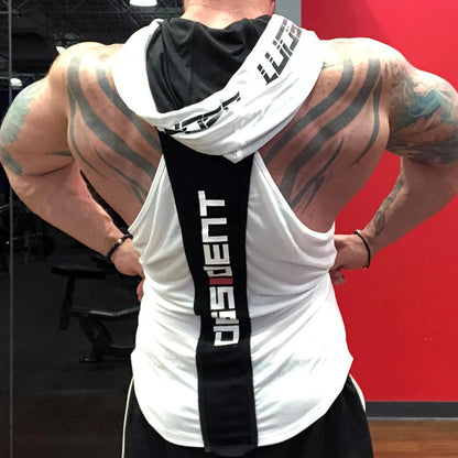 Summer Bodybuilding  Tank Top With Hooded Mens Gyms Clothing Fitness Mens