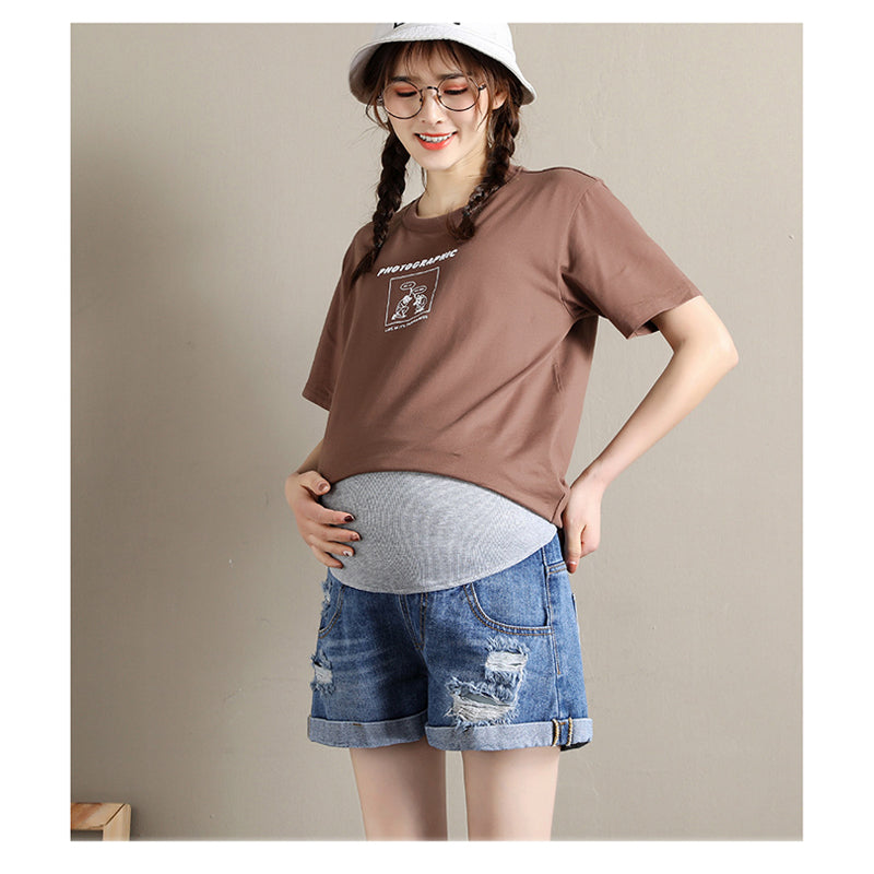 Summer Maternity Denim Shorts Pregnant Straight Cut Women Pregnancy Jean Short