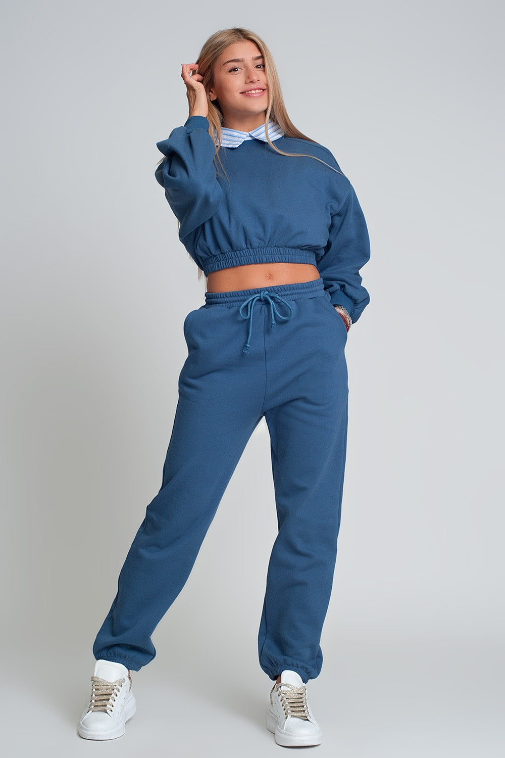 Oversized Cropped Sweatshirt in Blue