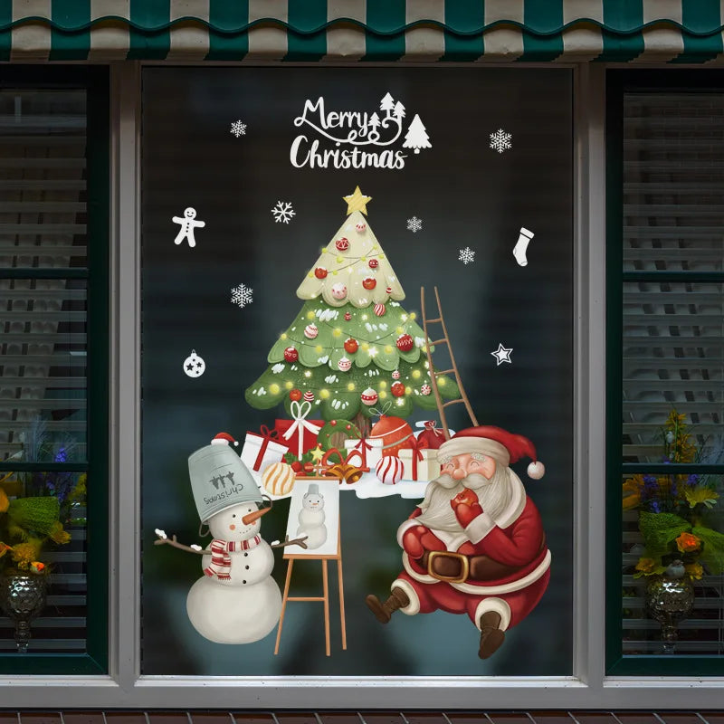 New Christmas Decoration Window Stickers Santa Gifts Merry Christmas Mirror