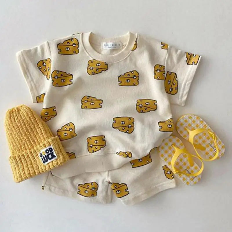 New Kids Baby Cute Balloon Print Clothing Sets Girls Boys Cotton Short