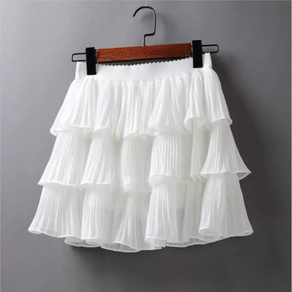 Summer Women Elasticity Waist Mini Skirt Casual Cake Skirts Pleated Skirts