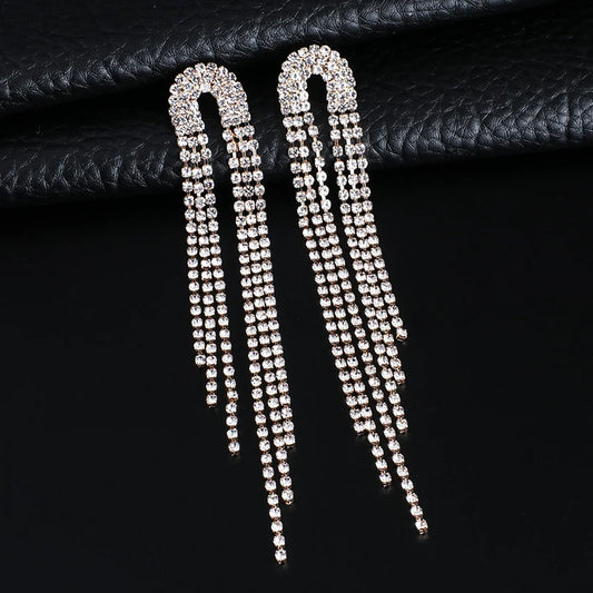 Rhinestone Earrings Tassel Drop Earring for Women Luxury Jewelry Long Dangle