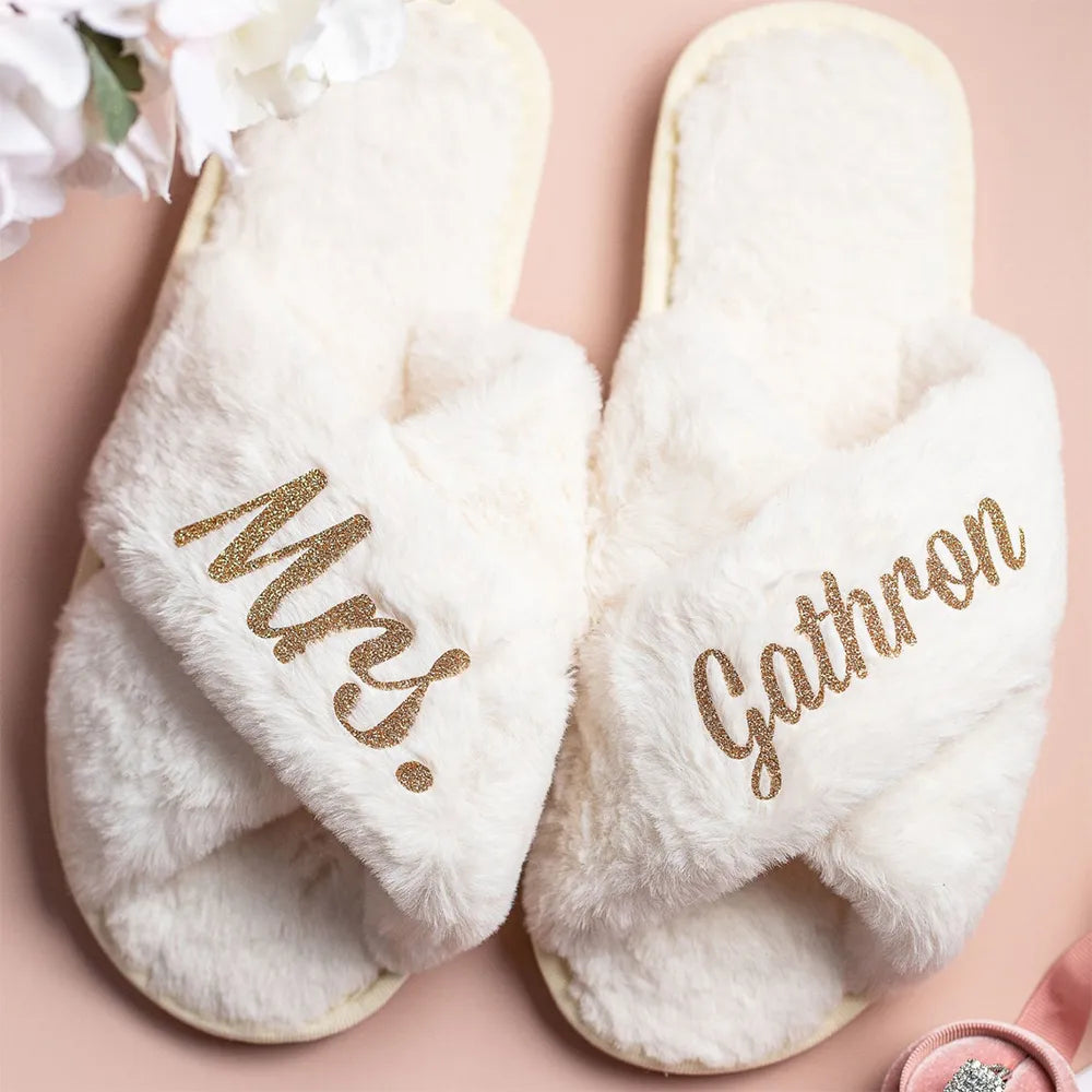 Personalized Bridal Slipper Bridesmaid Gifts Wedding Bridesmaid Fluffy