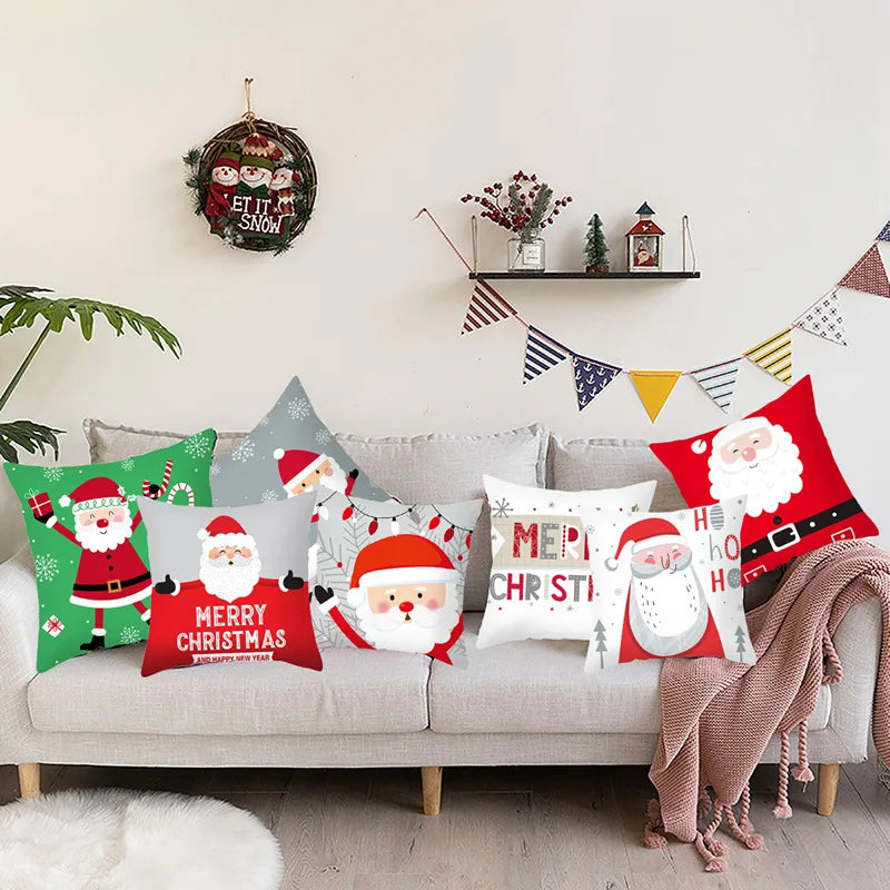 Merry Christma Decorations for Home Reindeer Santa Claus Tree Cushion Cover