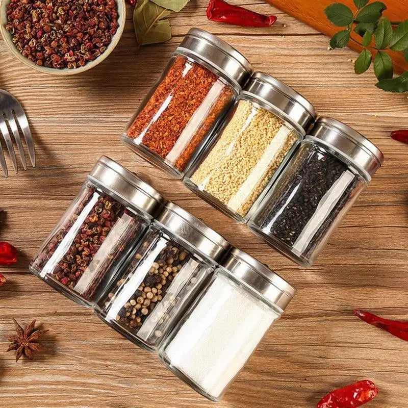 3/6pcs Stainless Steel Lid Condiment Pot Seasoning Bottle Glass Kitchen