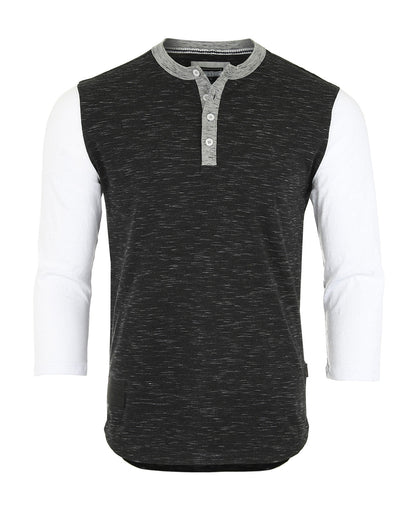 ZIMEGO Men's 3/4 Sleeve Black & White Baseball Henley – Casual Athletic Button