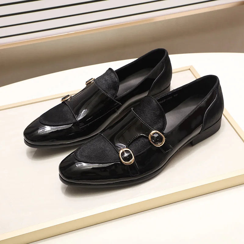 FELIX CHU Mens Wedding Loafers Gentlemen Party Dress Shoes Patent Leather With