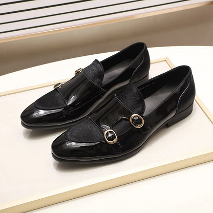 FELIX CHU Mens Wedding Loafers Gentlemen Party Dress Shoes Patent Leather With