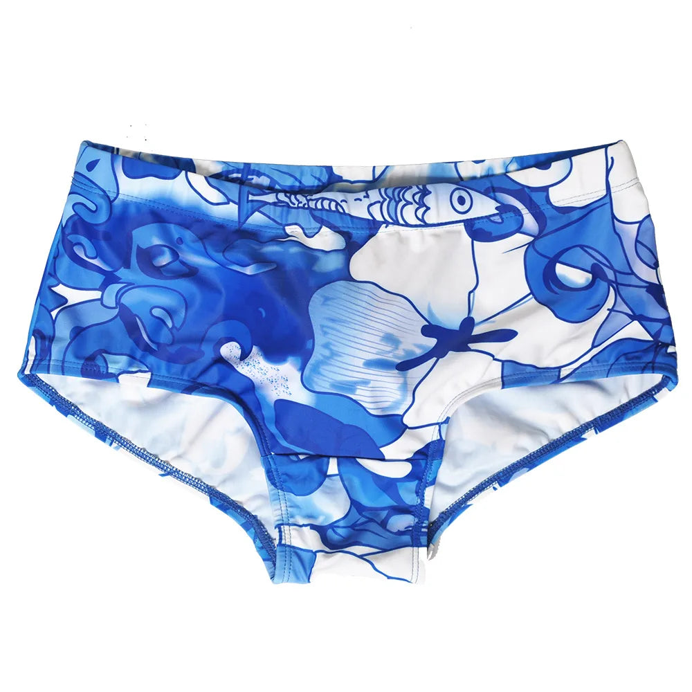 Push Up Pad Men's Swim Briefs 3D Print Bikini Swimwear Blue Fish Men Swim Trunks