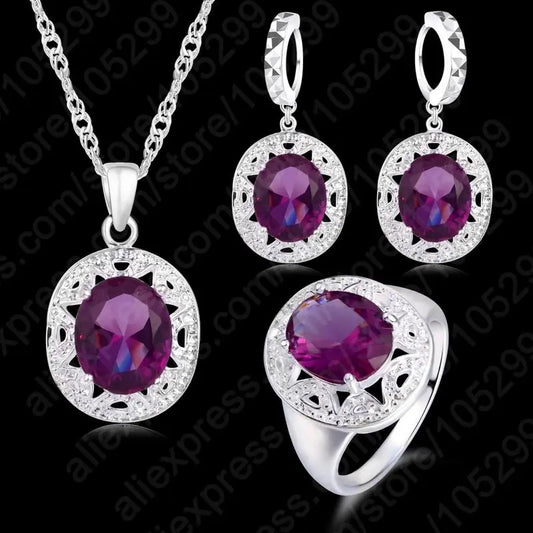 Crystal Pendant Necklace Earrings Ring Cubic Zircon Trendy Party 925 Sterling