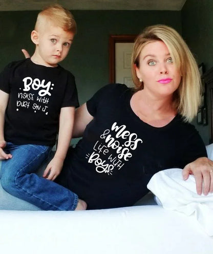 Mess and Noise Life With Boys Mom and Boys Matching Tshirts Match Mommy and son