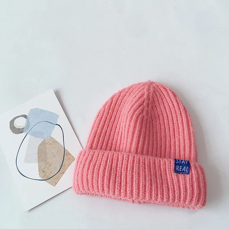 Autumn Winter Solid Color Baby Knitted Hats Kids Girls Boys Beanies Caps