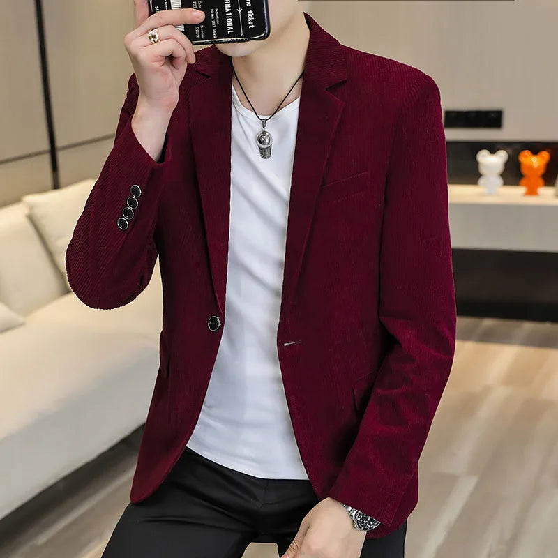 2024 Men's Suits Blazer High Quality Corduroy Single Breasted