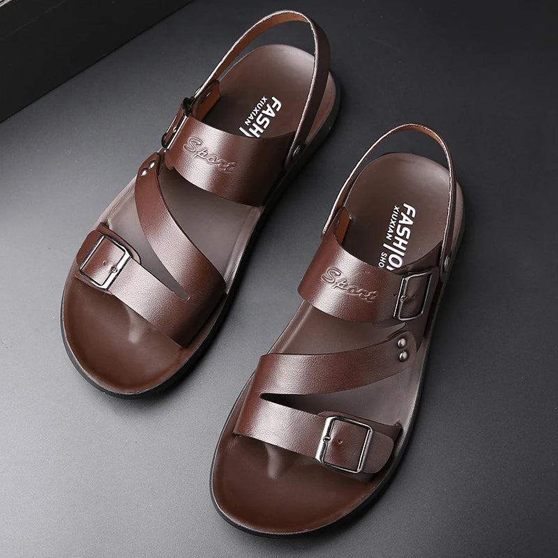 Yomior New Casual Fashion Men Shoes Slip-On Genuine Cow Leather Non-Slip Sandals