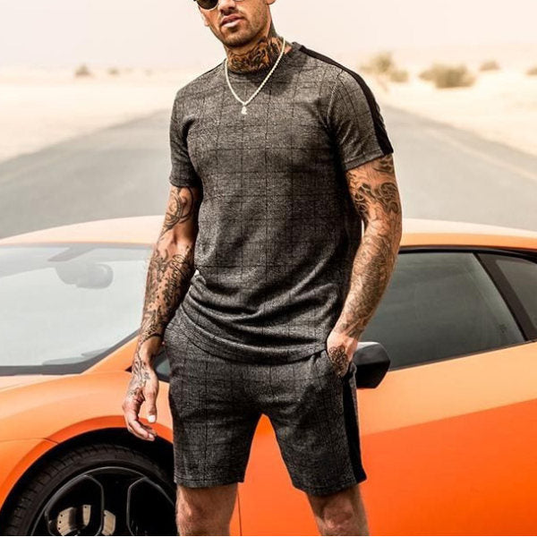 Summer Fashion Men Set Suit Short Sleeve Tshirt Shorts Sets Hot Sale Mens