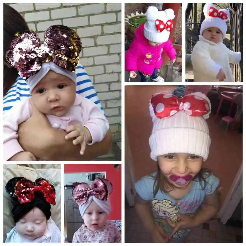 Winter Children Big Bowknot Hat Baby Cap Thick Warm Knitting