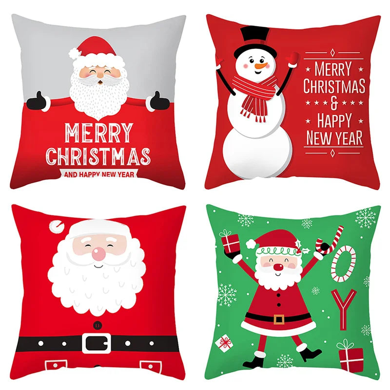 Merry Christma Decorations for Home Reindeer Santa Claus Tree Cushion Cover