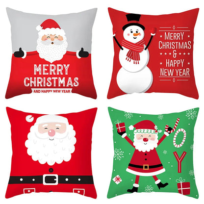 Merry Christma Decorations for Home Reindeer Santa Claus Tree Cushion Cover