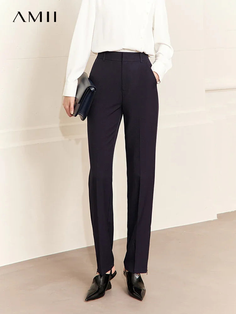 AMIII 2023 Autumn New Pant Sets Formal Suit Women Notched Padded Solid Trousers