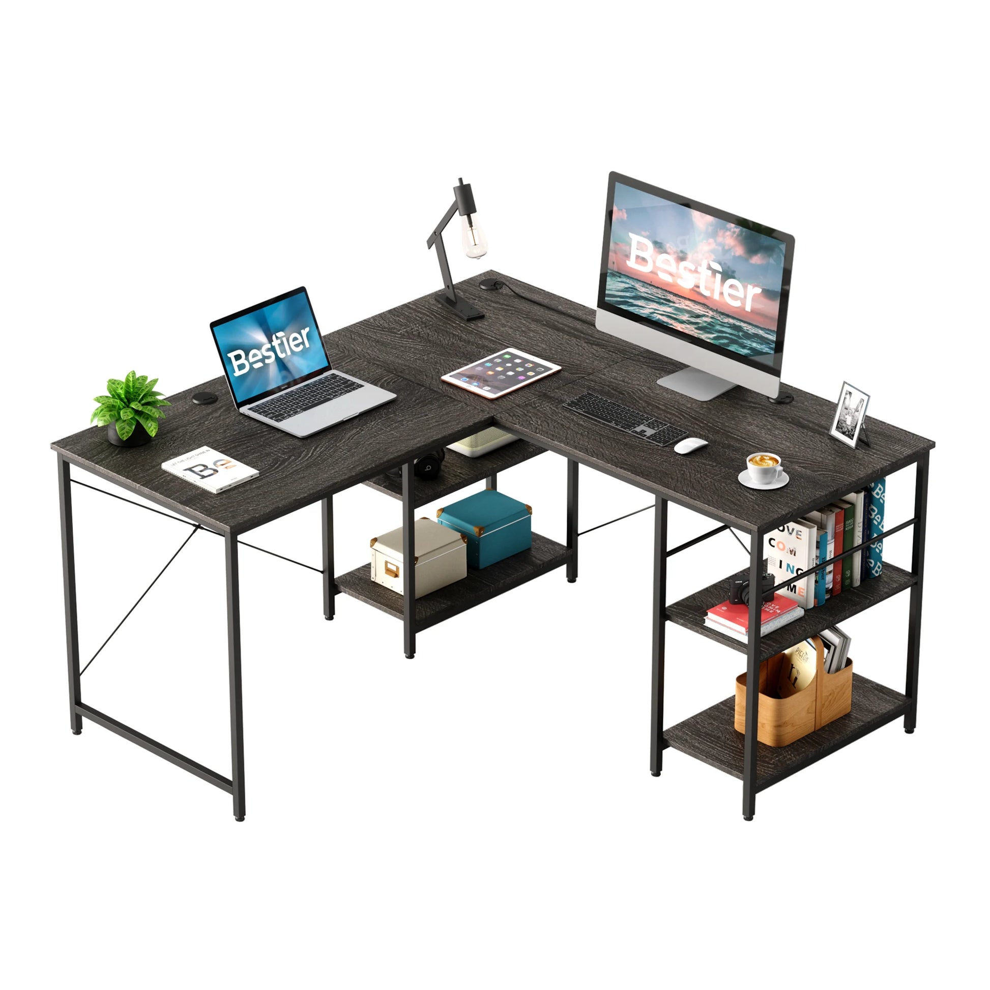 BESTIER Boss Office Desk L Shaped Extendable Desk Office Luxury Executive