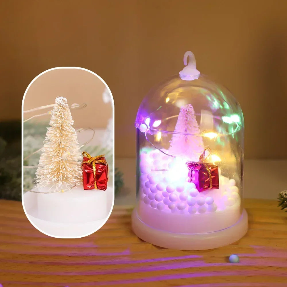 Mini Christmas Decorations Lights Miniature Christmas Tree in Plastic Dome